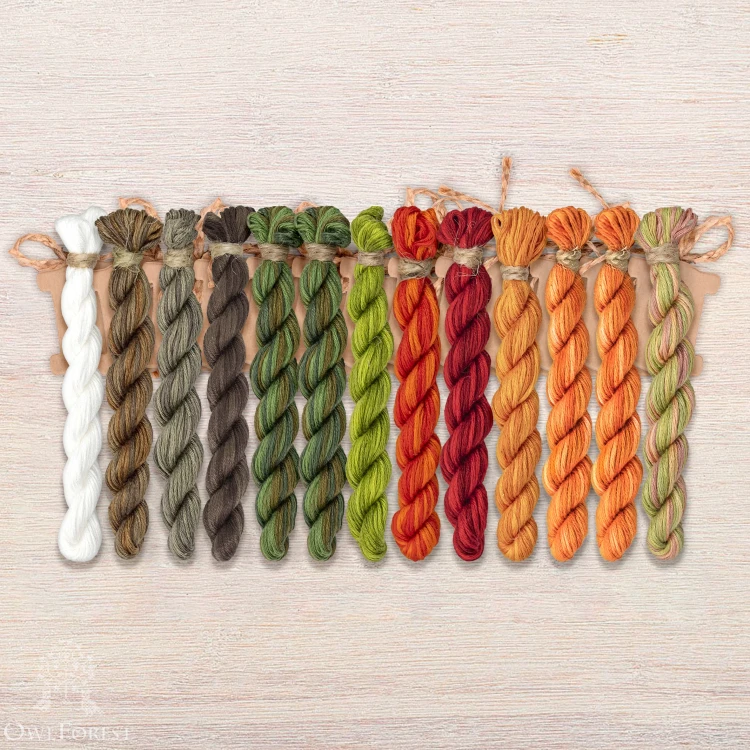 Set of OwlForest Hand-Dyed Threads for the “Golden Pumpkin Festival” (Thread Trade n.a. Kirov) 