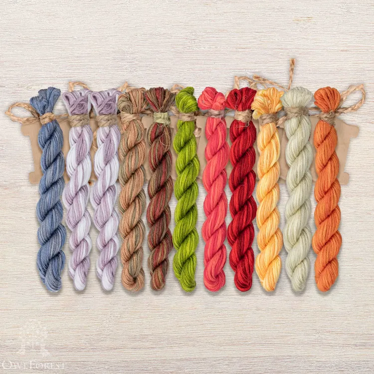 Set of OwlForest Hand-Dyed Threads for the “Мushroom Houses” Chart (Thread Trade n.a. Kirov)