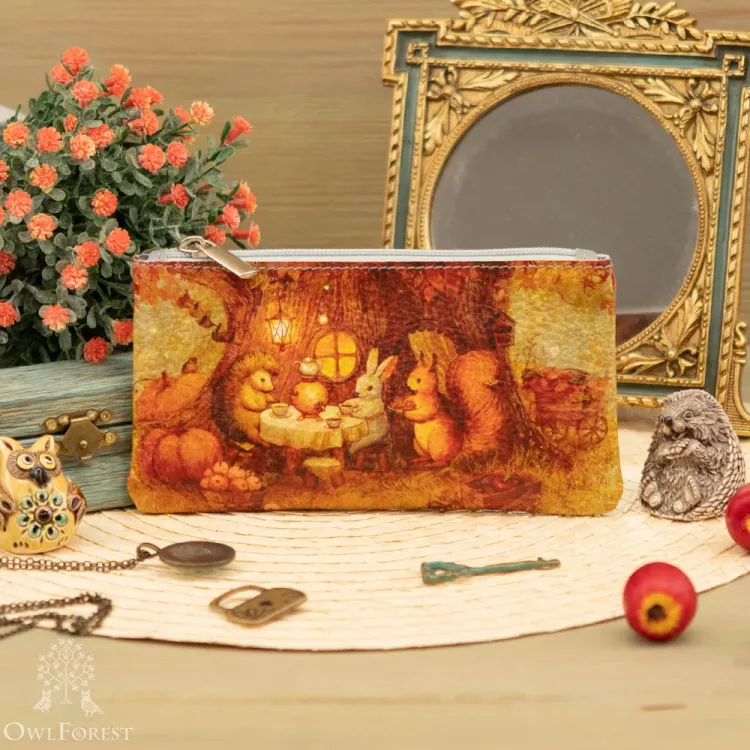 “Harvest Festival” Leather Zipper Pouch