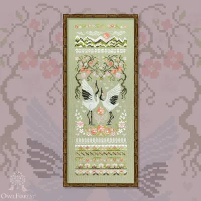 Embroidery kit “Peach Cranes”