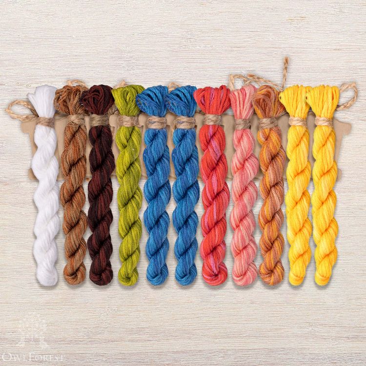 Set of OwlForest Hand-Dyed Threads for the “Playful Fish” Chart (DMC)