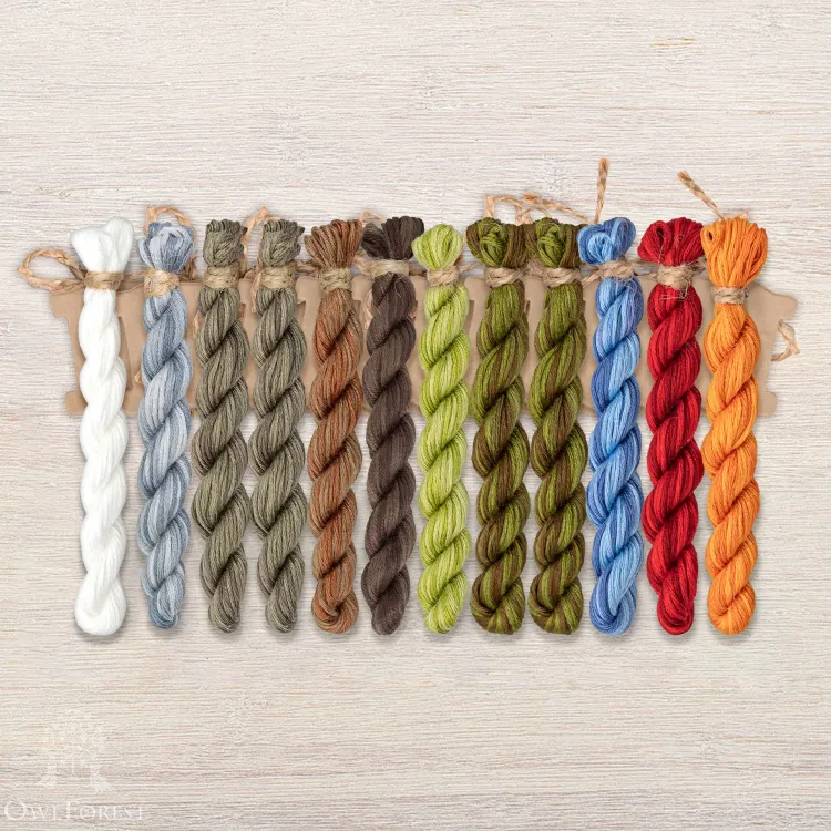 Set of OwlForest Hand-Dyed Threads for the “Wooden Fortress” Chart (Thread Trade n.a. Kirov)