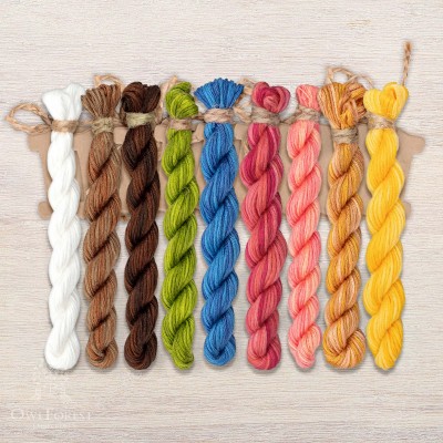 Set of OwlForest Hand-Dyed Threads for the “Playful Fish” Chart (Thread Trade n.a. Kirov)