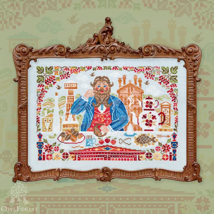 Digital embroidery chart “Dining Negotiant” or “Russian Lunchtime”