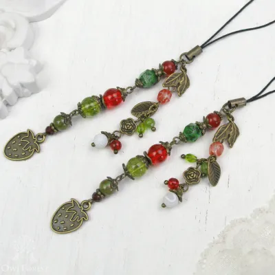 Scissor Fob “Strawberry Summer” Bronze Color Metal Fittings