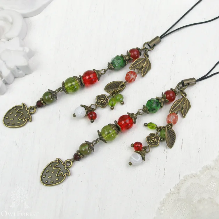 Scissor Fob “Strawberry Summer” Bronze Color Metal Fittings