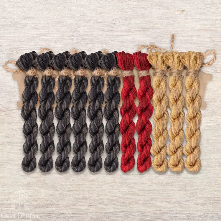 Set of OwlForest Hand-Dyed Threads for the “At the Railway Station” Chart (DMC)