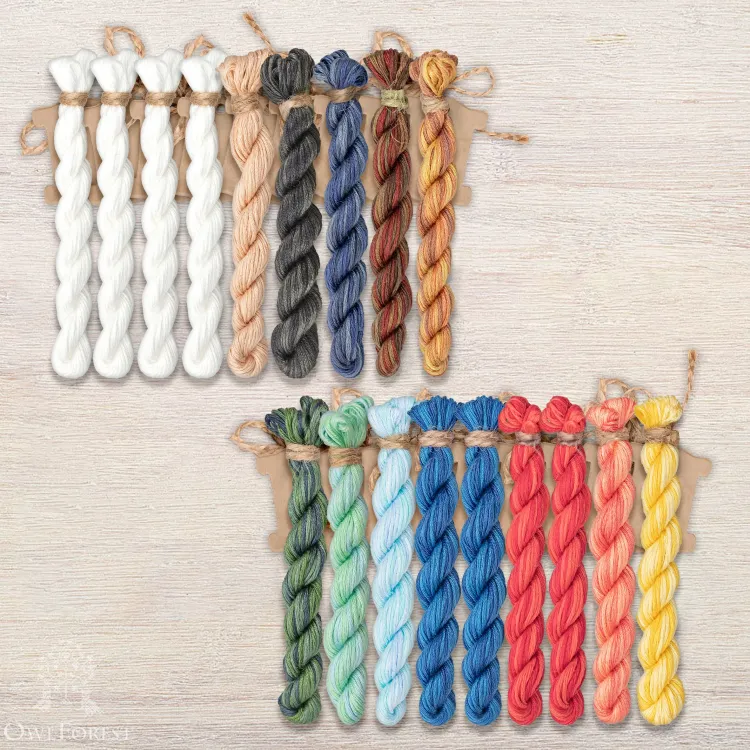 Set of OwlForest Hand-Dyed Threads for the “Christmas Team” Chart (Thread Trade n.a. Kirov)
