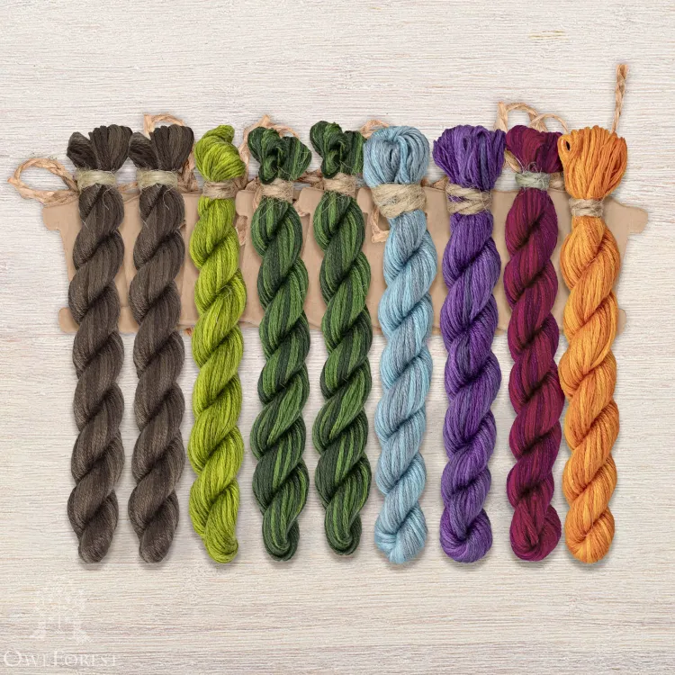 Set of OwlForest Hand-Dyed Threads for the “The Herbal Shop” Chart (Thread Trade n.a. Kirov)