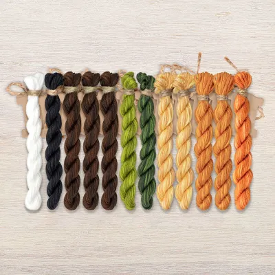 Set of OwlForest Hand-Dyed Threads for the “Spotted Giraffes” Chart (Thread Trade n.a. Kirov)