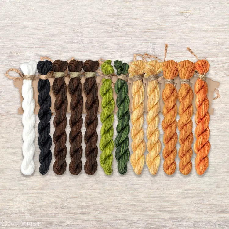 Set of OwlForest Hand-Dyed Threads for the “Spotted Giraffes” Chart (Thread Trade n.a. Kirov)