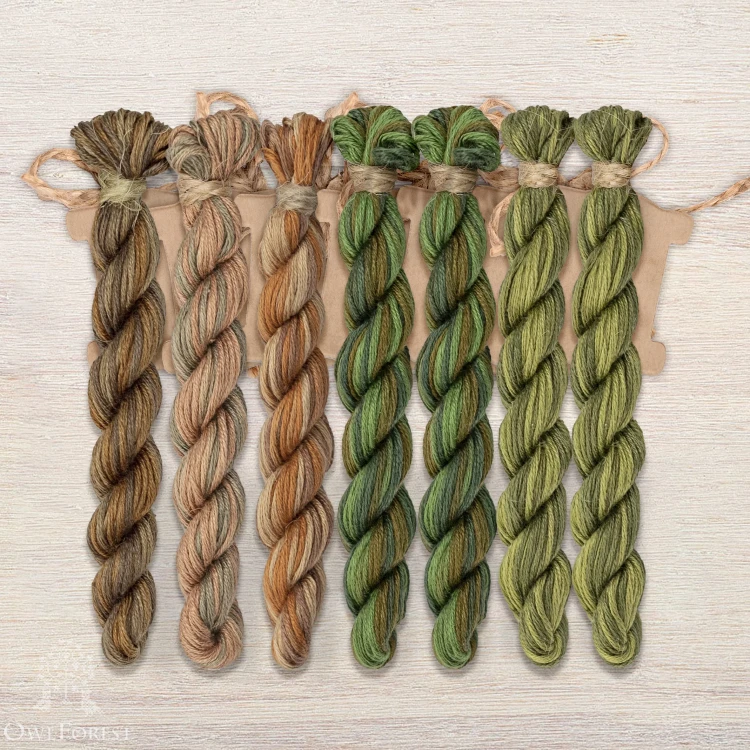 Set of OwlForest Hand-Dyed Threads for the “Oak Panel” (Thread Trade n.a. Kirov) 