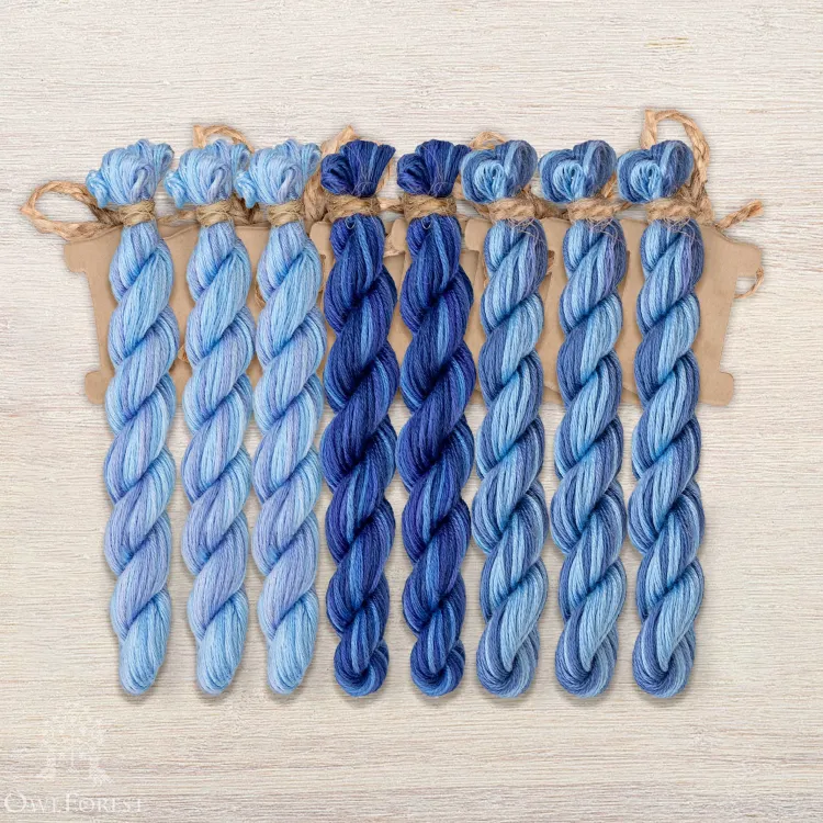 Set of OwlForest Hand-Dyed Threads for the “Bluebirds” Chart (Thread Trade n.a. Kirov)