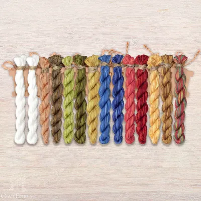 Set of OwlForest Hand-Dyed Threads for the “Dining Negotiant” or “Russian Lunchtime” Chart (Thread Trade n.a. Kirov)