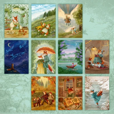 “Fox Family’s Year” Postcard Set  