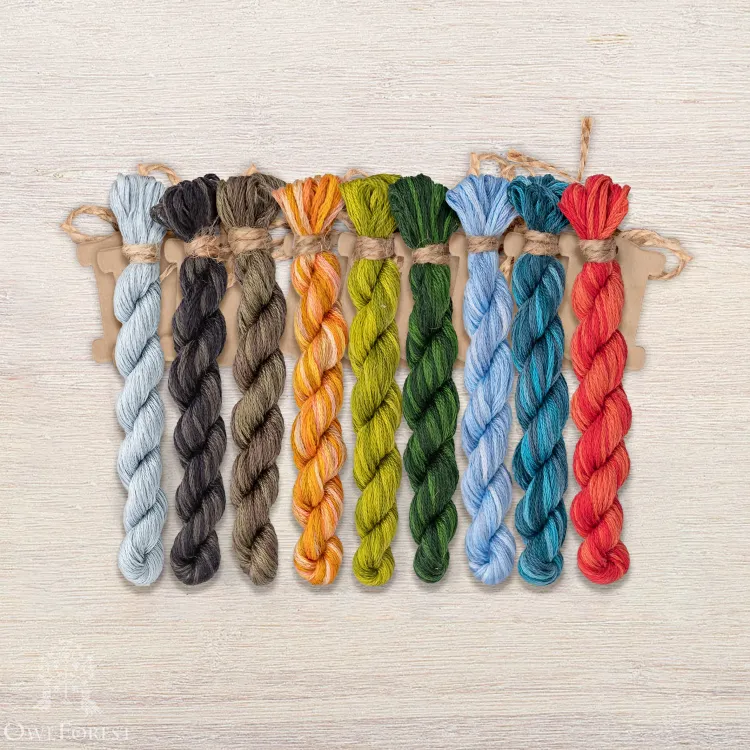 Set of OwlForest Hand-Dyed Threads for the “The Racoon Portrait” Chart (DMC)