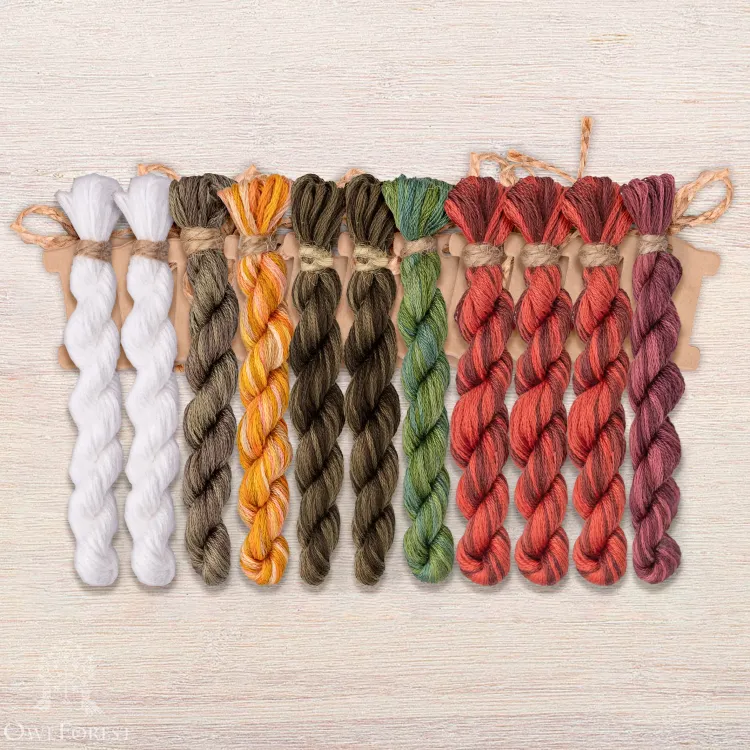 Set of OwlForest Hand-Dyed Threads for the “Red Fortress” Chart (DMC)