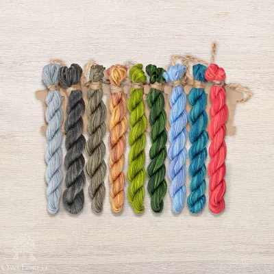 Set of OwlForest Hand-Dyed Threads for the “The Racoon Portrait” Chart (Thread Trade n.a. Kirov)