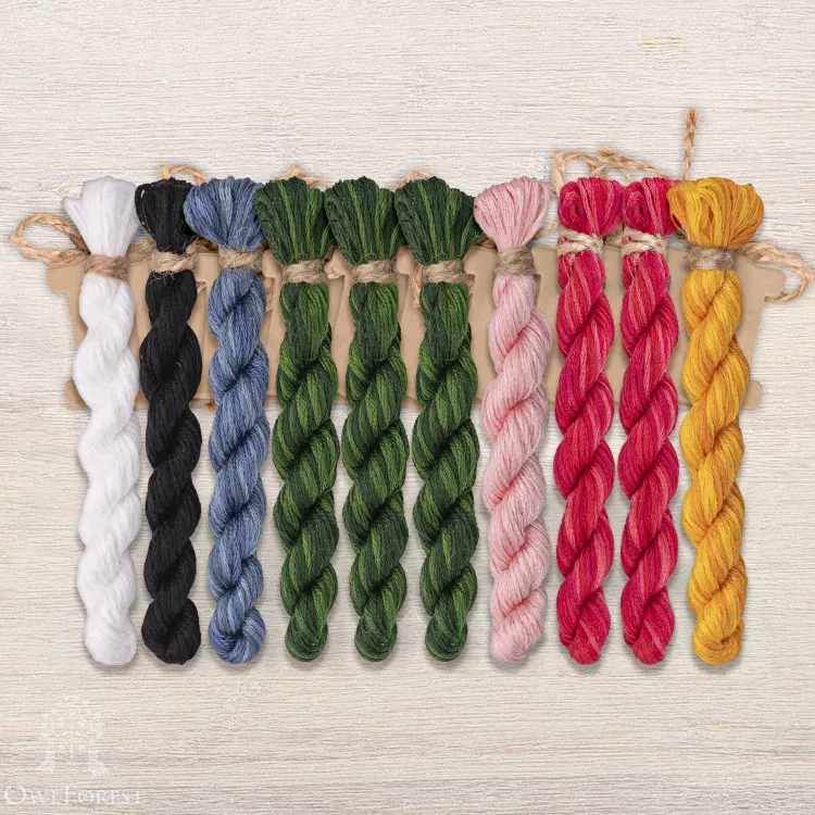 Set of OwlForest Hand-Dyed Threads for the “Christmas Rabbits” Chart (DMC)