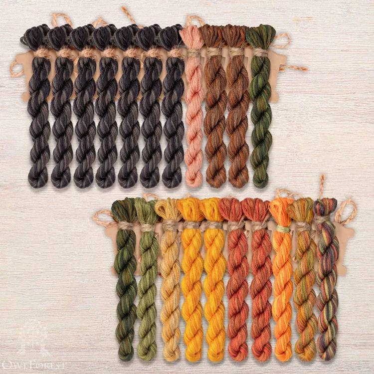 Set of OwlForest Hand-Dyed Threads for the “Autumn Night Alphabet” Chart RU (DMC)
