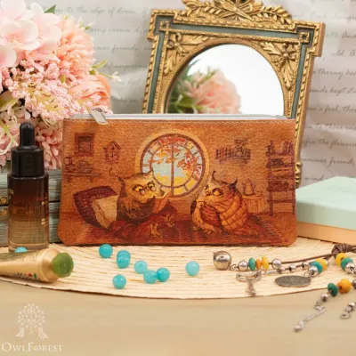 “Melancholy Time” Leather Zipper Pouch