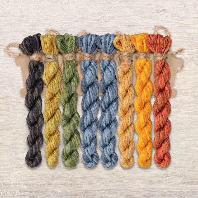 Set of OwlForest Hand-Dyed Threads for the “Bayun Cat” Chart (DMC)