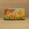 “Foxes” Leather Zipper Pouch