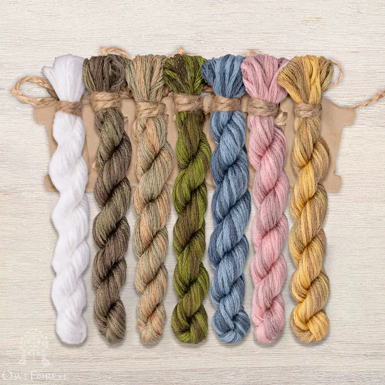 Set of OwlForest Hand-Dyed Threads for the “Snail Houses. Lilies of the Valley” Chart (DMC)