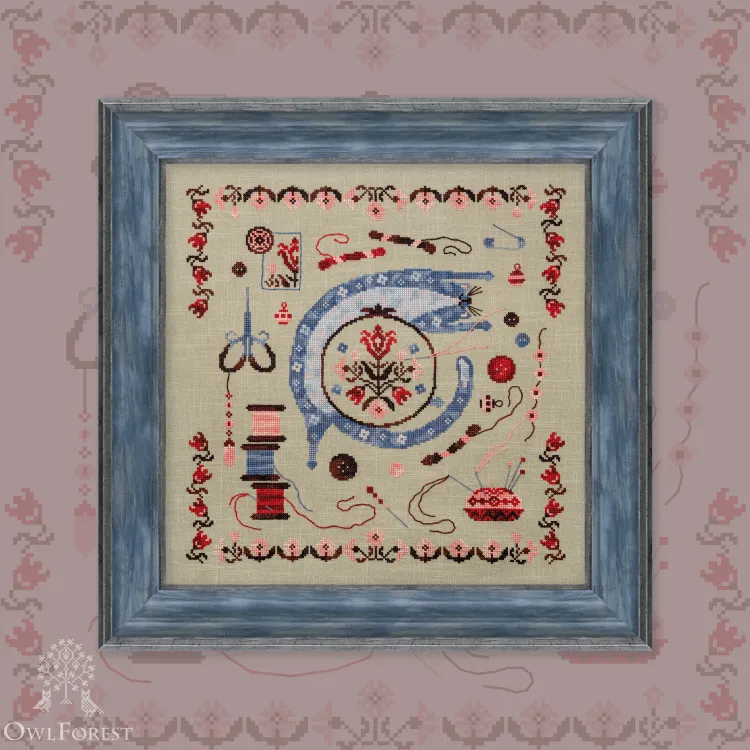Digital embroidery chart “The Cat and the Needlework”