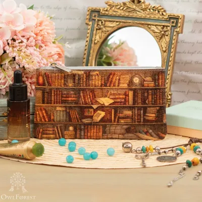 “Bookcase” Leather Zipper Pouch