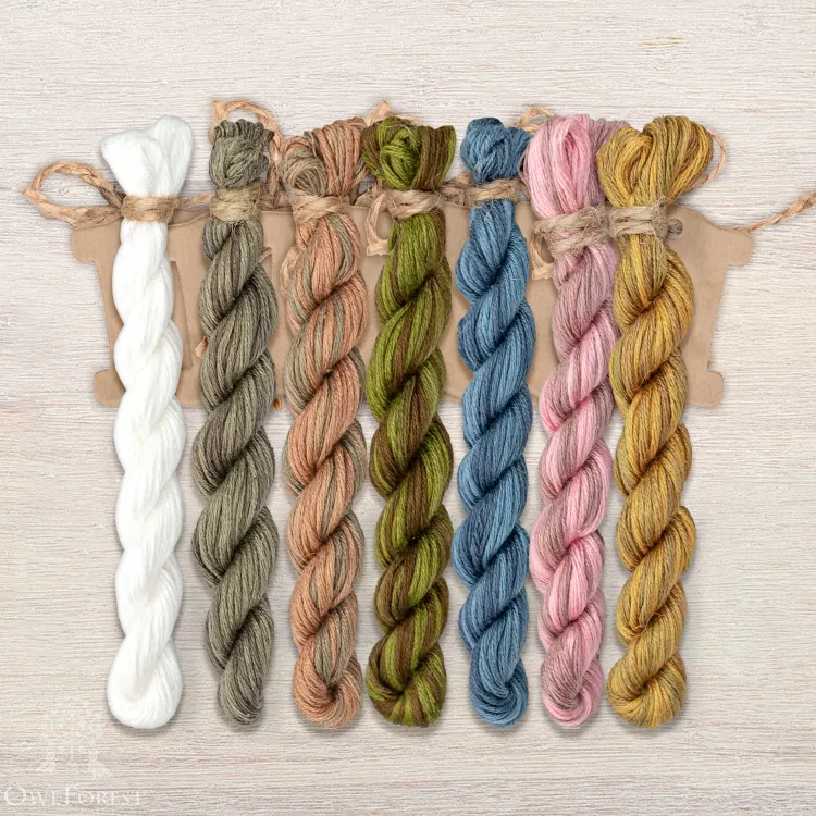 Set of OwlForest Hand-Dyed Threads for the “Snail Houses. Lilies of the Valley” Chart  (Thread Trade n.a. Kirov)