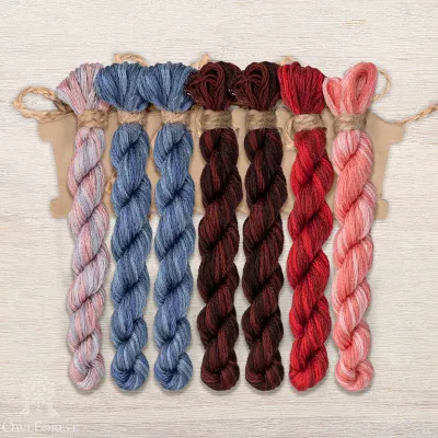 Set of OwlForest Hand-Dyed Threads for the “The Cat and the Needlework” Chart (DMC)