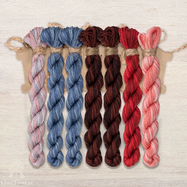 Set of OwlForest Hand-Dyed Threads for the “The Cat and the Needlework” Chart (DMC)