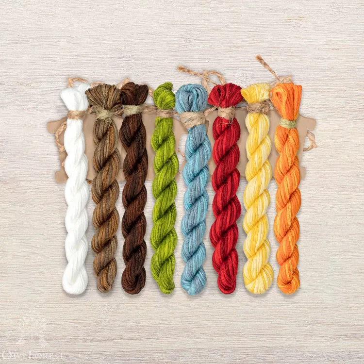 Set of OwlForest Hand-Dyed Threads for the “The Fox Portrait” Chart (Thread Trade n.a. Kirov)
