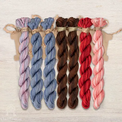 Set of OwlForest Hand-Dyed Threads for the “The Cat and the Needlework” Chart (Thread Trade n.a. Kirov)