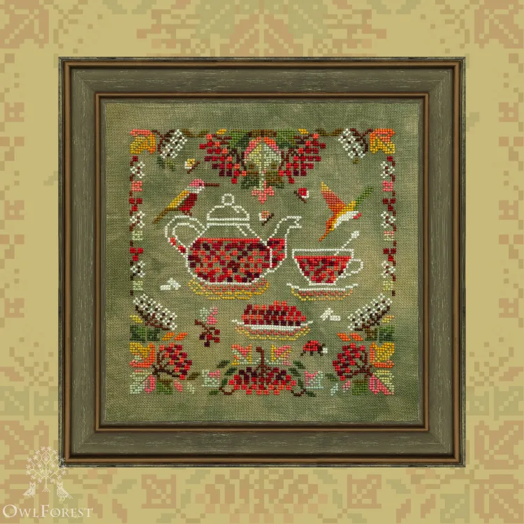 Printed embroidery chart “Viburnum Hummingbirds”