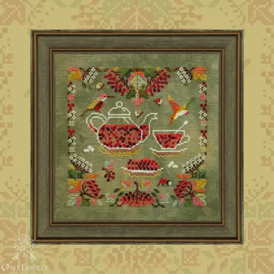 Digital embroidery chart “Viburnum Hummingbirds”
