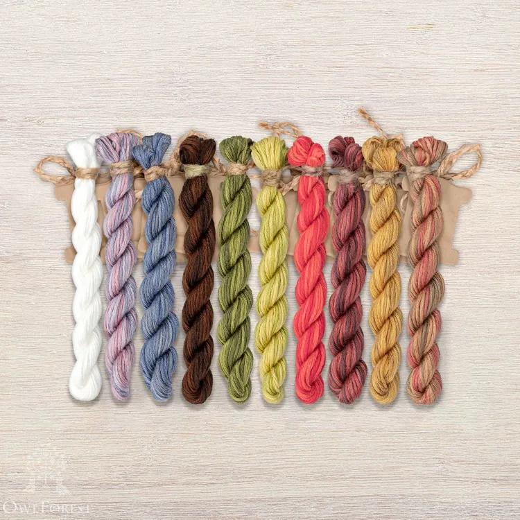 Set of OwlForest Hand-Dyed Threads for the “The Hare Family Portrait” Chart (Thread Trade n.a. Kirov)