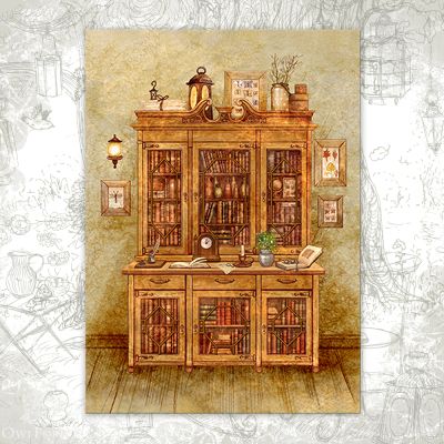 “Book-case with Butterflies” Postcard