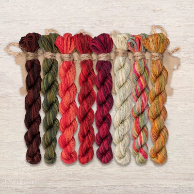Set of OwlForest Hand-Dyed Threads for the “Viburnum Hummingbirds” Chart (DMC)