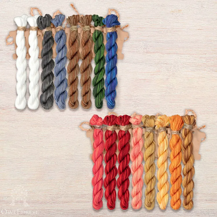 Set of OwlForest Hand-Dyed Threads for the “Pancakes” Chart (Thread Trade n.a. Kirov)