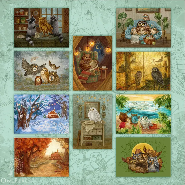 “Crafter Owls” Postcard Set  