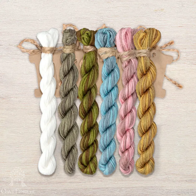 Set of OwlForest Hand-Dyed Threads for the “Snail Houses. Forget-me-nots” Chart  (Thread Trade n.a. Kirov)