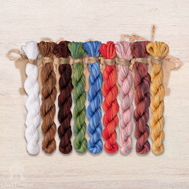 Set of OwlForest Hand-Dyed Threads for the “The Bear Family Portrait” Chart (DMC)
