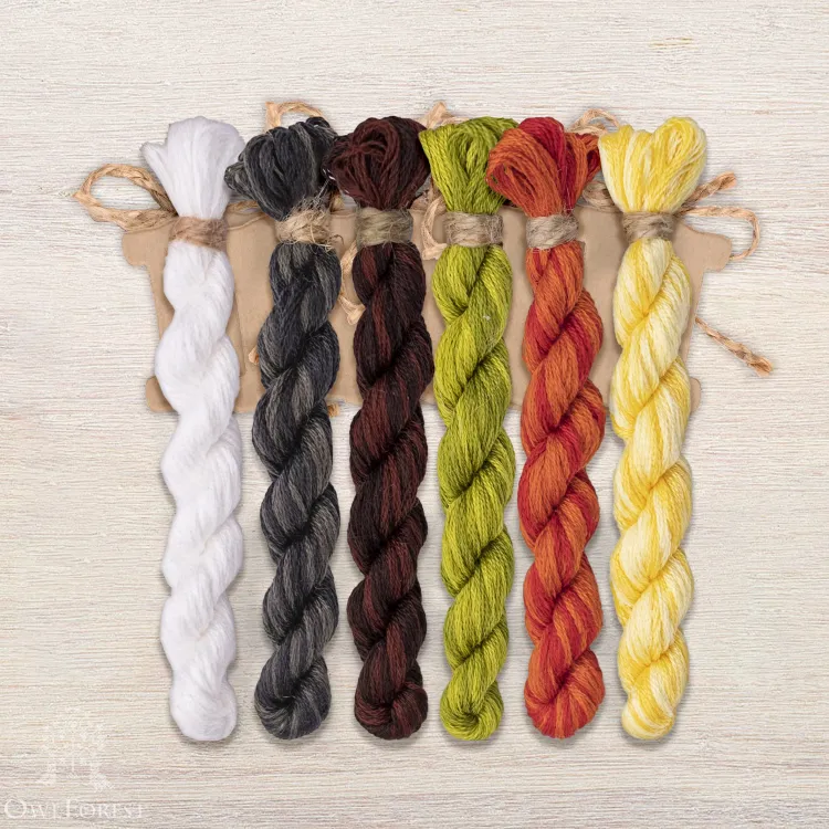 Set of OwlForest Hand-Dyed Threads for the “Dashing Beetle” Chart (DMC)
