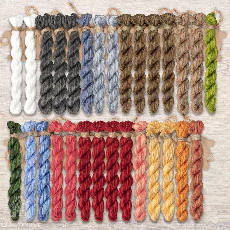 Set of OwlForest Hand-Dyed Threads for the «Every Boreal Owlet Matters» (Thread Trade n.a. Kirov)