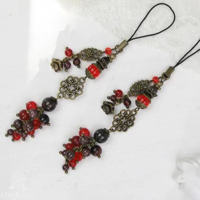 Scissor Fob “Pomegranate” Bronzy Metal Color Fittings
