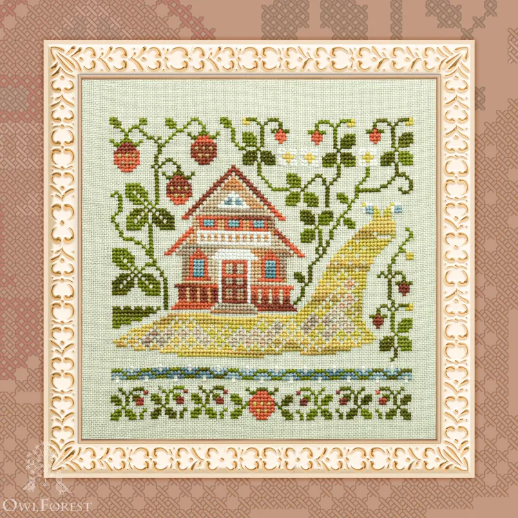 Digital embroidery chart “Snail Houses. Strawberries”