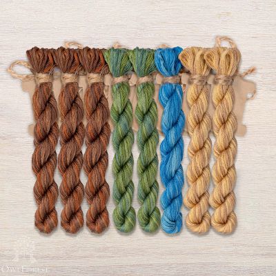 Set of OwlForest Hand-Dyed Threads for the “Turquoise Bird Night Songs” Chart (DMC)