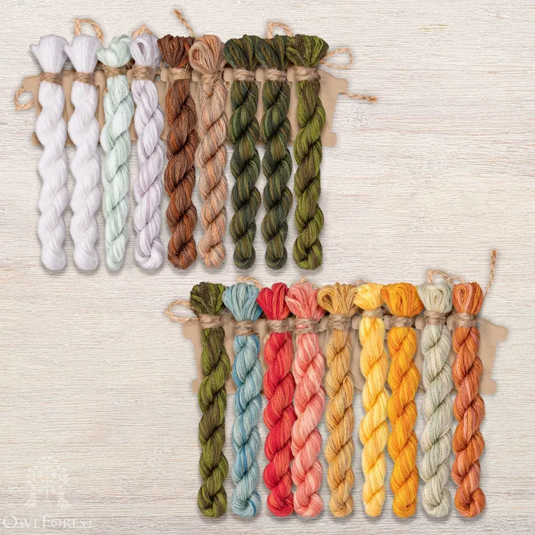Set of OwlForest Hand-Dyed Threads for the “Mushrooms and Toadstools” Embroidery SAL (DMC)